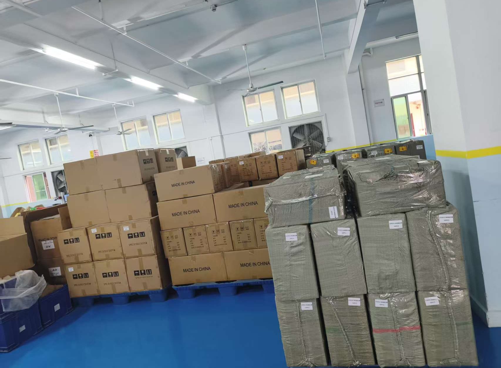 Packed cartons on pallets in the warehouse