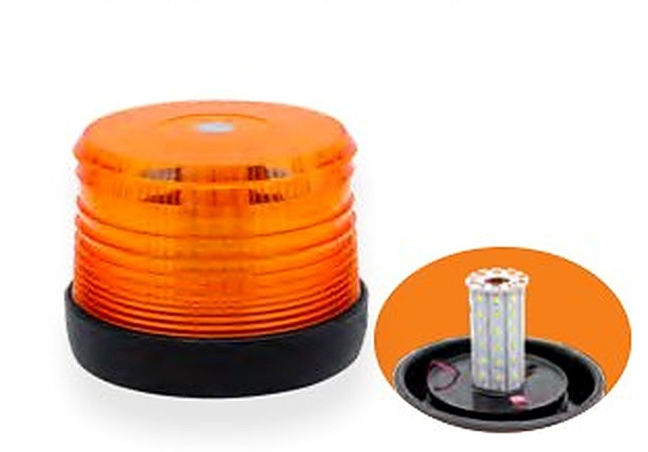 HY-305 Wide Voltage LED Strobe Beacon 12-48V 30W Amber Rubber Base Flange Truck ECE R65