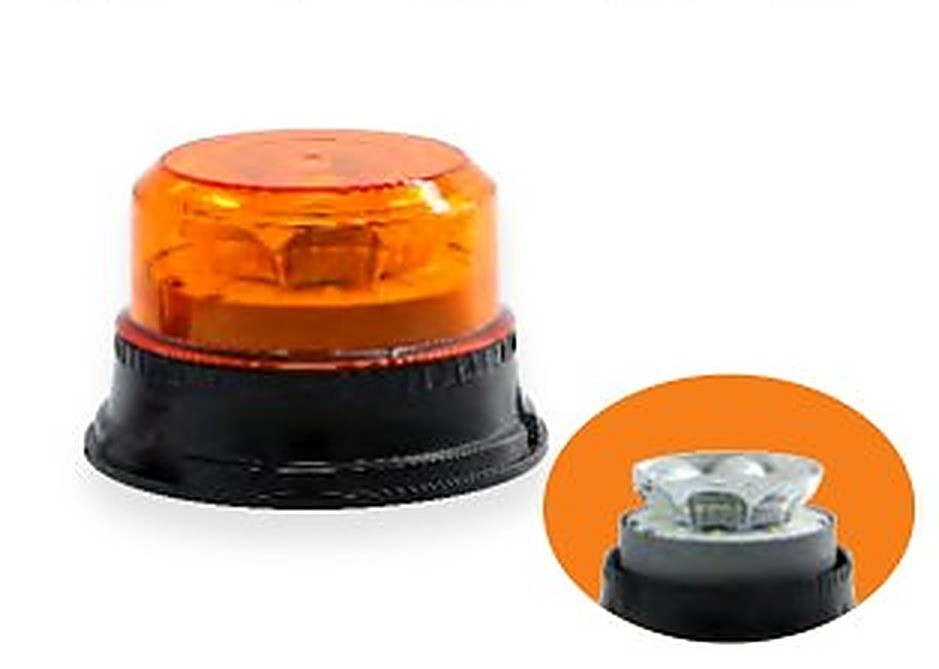 HY-306 Compact LED Strobe Beacon 24W Amber Mini Reflector Flange Mount Forklift ECE R65